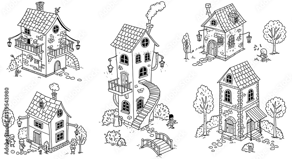 Fototapeta premium Fantasy houses illustration collection