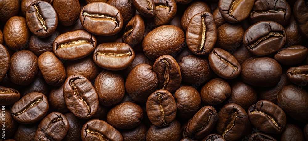 Fototapeta premium Coffee beans close-up showcasing rich textures and colors for beverage enthusiasts