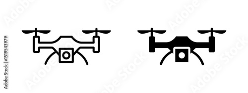 Drone icon. Quadcopter with mounted camera and dual propellers vector illustration. Aerial photography and video equipment symbol. Flying surveillance and navigation device. Modern gadget pictogram.