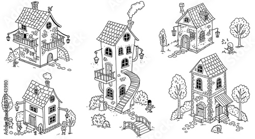 Fantasy houses illustration collection