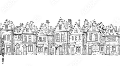 Hand drawn european row houses