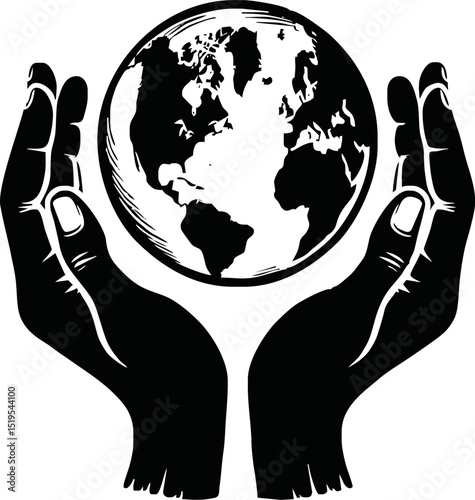 Silhouette of hands holding earth
 vector isolated on white background