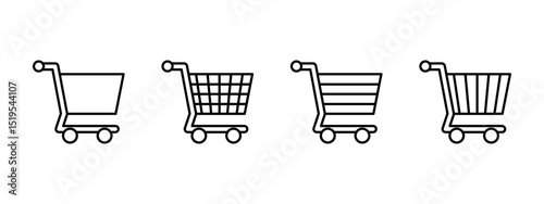 Cart icon. Empty shopping trolley in different mesh and panel styles vector illustration. Symbol of retail purchase and consumer goods transport sign. Store and supermarket basket pictogram.