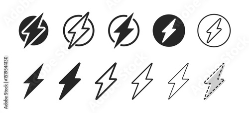 Creative vector collection of lightning bolts and electric power icons. Abstract symbol illustration for flash, lightning, thunderbolt, energy, and electricity in flat style for apps and website