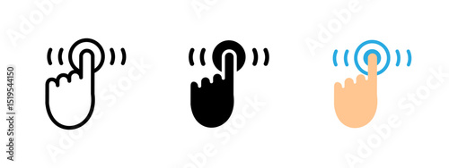Click icon. Finger touching a circular button with ripple effect vector illustration. Interactive screen tap gesture symbol. User interface and digital input action sign.