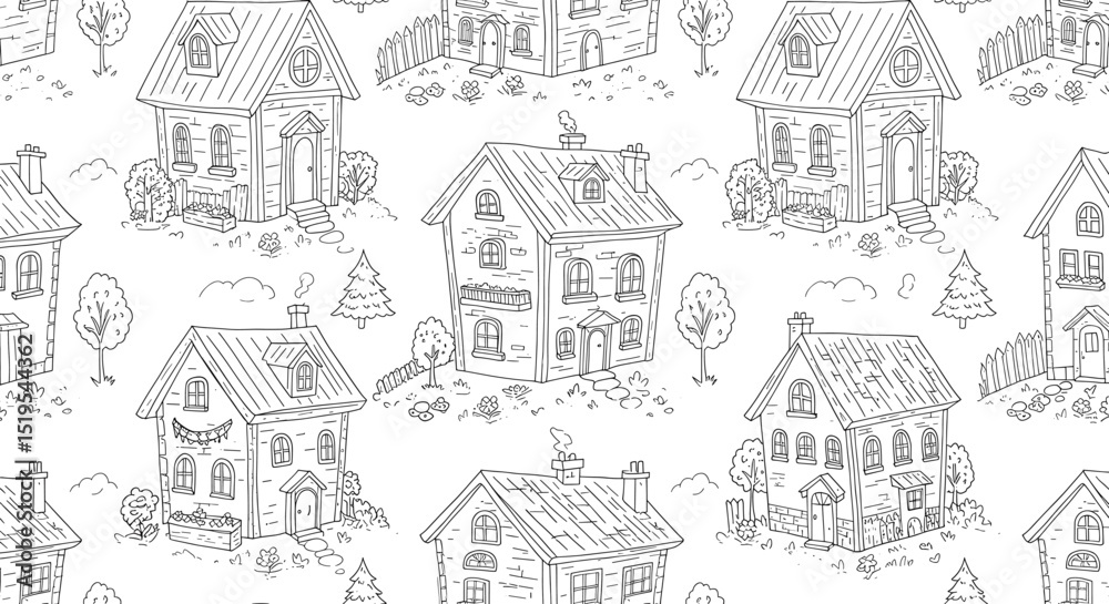 Obraz premium Hand drawn house pattern design