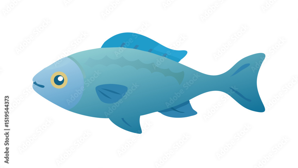 Obraz premium Colorful cartoon fish swims gracefully through a vibrant underwater environment with bubbles rising around it