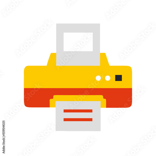 Compact printer printing documents in a colorful design with a bright yellow and red color scheme