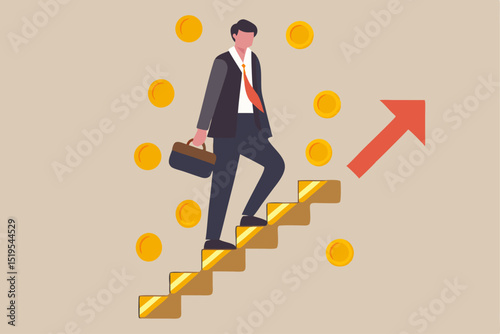 Businessman Pushing Finance Graph Up Ladder – Investment Success & Teamwork Concept

