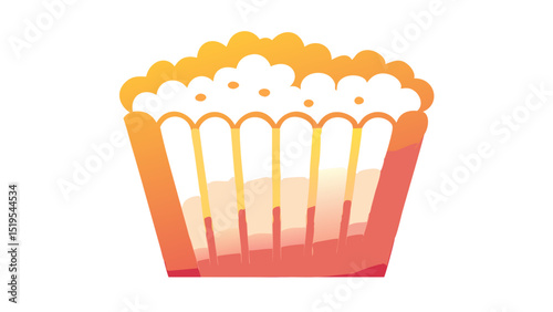 Colorful illustration of popcorn in a striped container on a white background