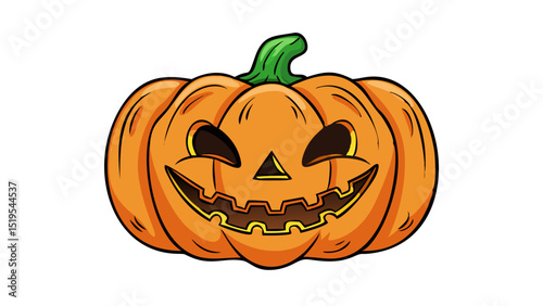 Carved pumpkin with an evil grin on Halloween night celebration