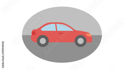 Red car parked against a simple gray background in a minimalist design setting
