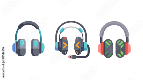 Different styles of gaming headsets displayed on a white background for tech enthusiasts and gamers