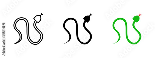 Snake icon. Curved serpent body with pointed head and forked tongue vector illustration. Reptile symbol for danger and wildlife environments. Nature, jungle, and animal warning contexts pictogram.