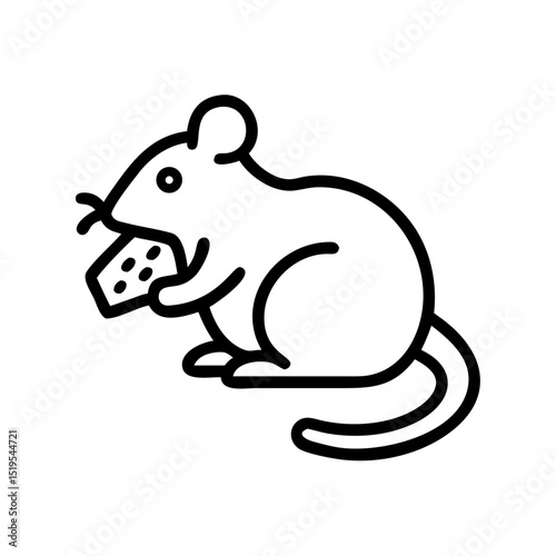 Mouse holding a piece of cheese in a simple and clean line art style