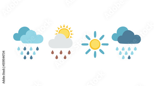 Weather symbols showing different conditions including sun, clouds, and rain in a clear and simple design