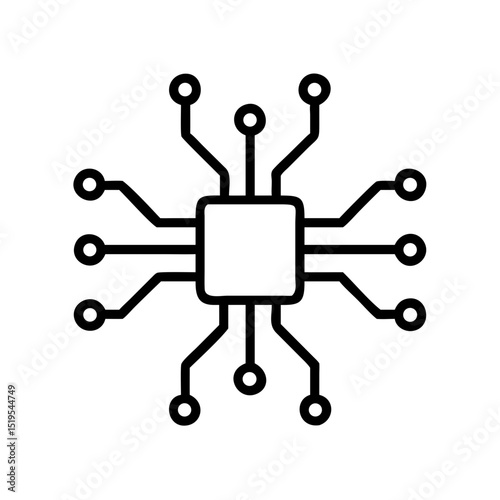 Symbol representing a microchip with connected lines, illustrating modern technology and innovation in electronics