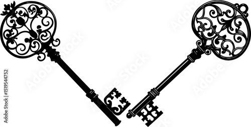 Ornate Skeleton Keys Silhouette for Unlock and Opportunity Concepts