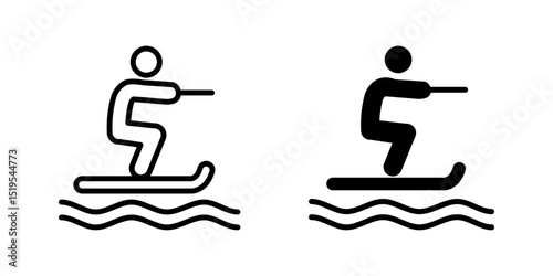 Waterski icon. Person gliding on water surface with rope vector illustration. Aquatic sport showing balance and speed symbol. Summer activity and recreational outdoor fun pictogram.
