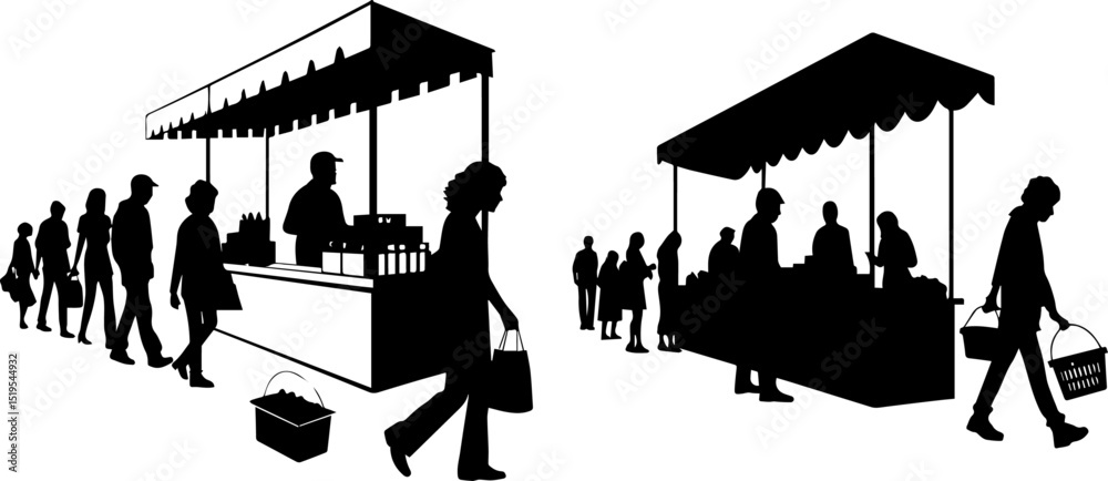 Fototapeta premium Silhouettes of People Shopping at an Outdoor Market