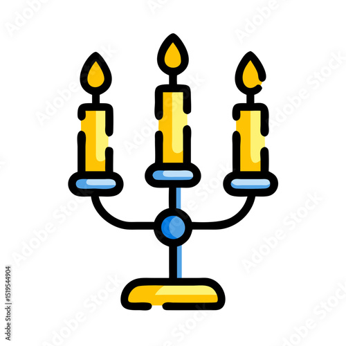 Three elegant candles stand on a decorative candelabra, casting a warm glow in a cozy setting during an evening gathering