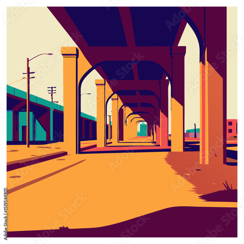 Elevated Roadway in a Pop Art Landscape