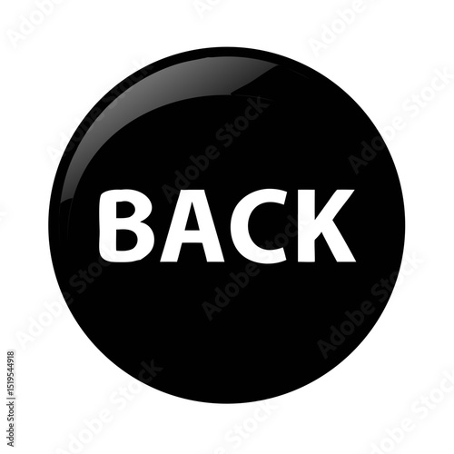Simple black button with the word back prominently displayed, ideal for navigation purposes on websites or apps
