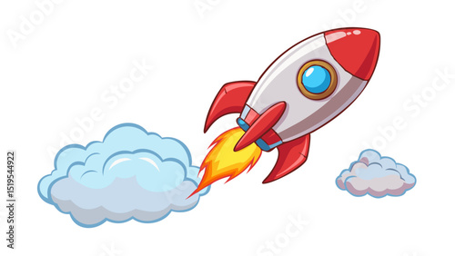 Rocket soaring through clouds on a bright day, illustrating the excitement of space exploration and adventure