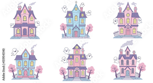 Pastel spooky houses illustration