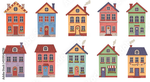Cartoon colorful houses collection illustration
