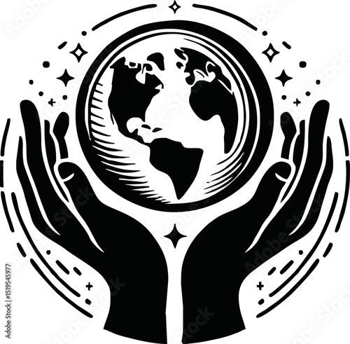 Silhouette of hands holding earth
 vector isolated on white background