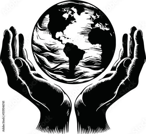 Silhouette of hands holding earth
 vector isolated on white background