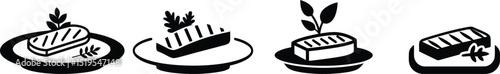 Vector illustration Grilled Salmon Dish: Simple Black and White Restaurant Menu Icon