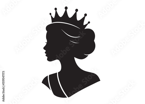 beauty queen head logo silhouette vector, beauty queen logo icon silhouette, queen logo with a crown on her head, beauty queen luxury queen vector logo silhouette design on white background