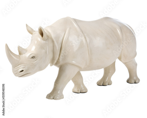 A Rhino sculpture with a minimalist design, smooth texture, standing...