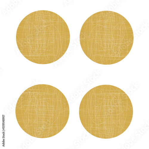 Four golden textured circles arranged in a square formation
