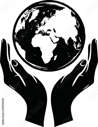 Silhouette of hands holding earth
 vector isolated on white background