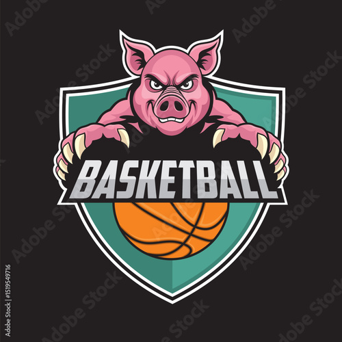 basketball club logo pig vector illustration design