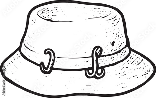 A hand-drawn sketch of a fishing hat with a wide brim, ideal for sun protection during a fishing trip