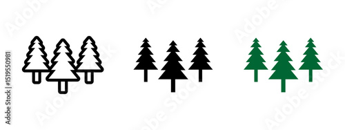 Forest icon. Group of pine trees symbolizing woodland or natural landscape vector illustration. Suitable for nature reserves, parks, and environmental themes. Evergreen trees in outdoor setting sign.
