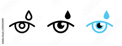 Eye drop icon. Human eye with water drop above symbolizing tear, eye drop, or liquid vector illustration. Suitable for medical, emotional, or vision-related concepts. Optical care and health sign.