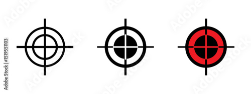 Target icon. Crosshair with concentric circles and vertical-horizontal sight lines vector. Precision aiming and goal focus symbol. Shooting, hunting and sniper sight pictogram.