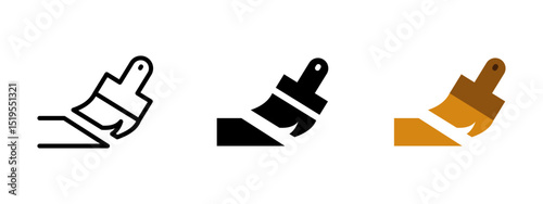 Paint brush icon. Diagonal paintbrush applying color stroke vector illustration. Home renovation and wall painting tool. Useful for design, construction, and maintenance themes.