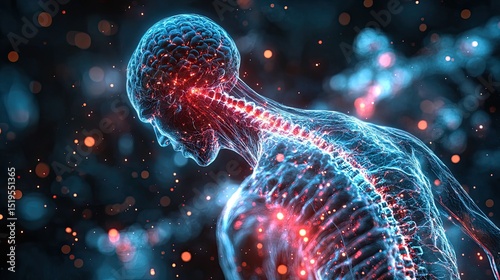 Amyotrophic lateral sclerosis depiction with muscle weakening and spinal cord atrophy in medical concept