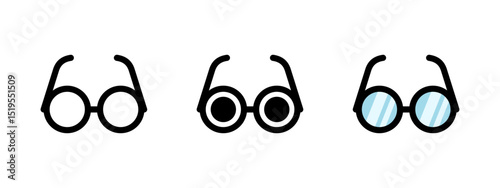 Glasses icon. Round lens spectacles with thick frames vector illustration. Used for vision correction, fashion accessories, and reading support. Classic eyewear design.