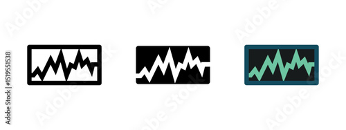 Monitor icon. Display screen with jagged waveform line indicating activity vector illustration. Commonly used in analytics, diagnostics, and data tracking interfaces. Signal chart concept.