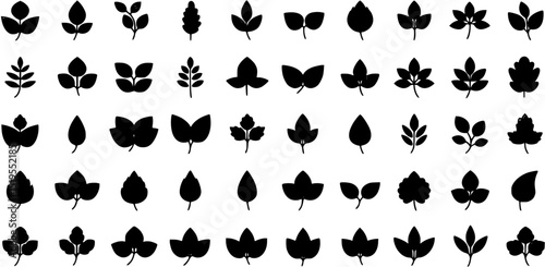 set of line leaf icons
