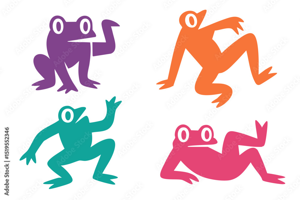 Obraz premium The Frog illustration, colorful minimalist style, mid-century modern, childlike shapes, whimsical character design, no outlines, solid colors, stylized proportions