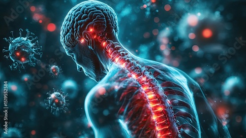 Amyotrophic lateral sclerosis depiction with muscle weakening and spinal cord atrophy in medical concept
