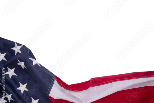 Partial view of the American flag with stars and stripes on a transparent background.